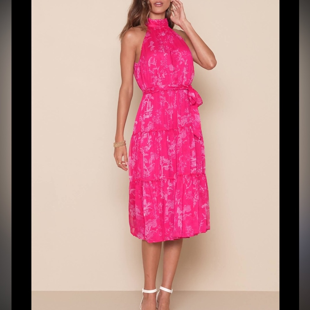 Lulu's Pink Halter Neck Midi Dress